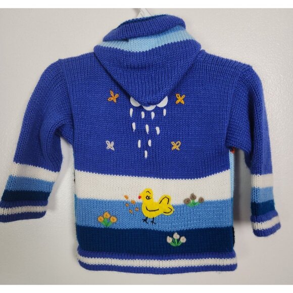 Grupo Peruvian Toddler Sz. 2 Hooded Full Zip Sweater Blue Hand Embroidered - Picture 5 of 6